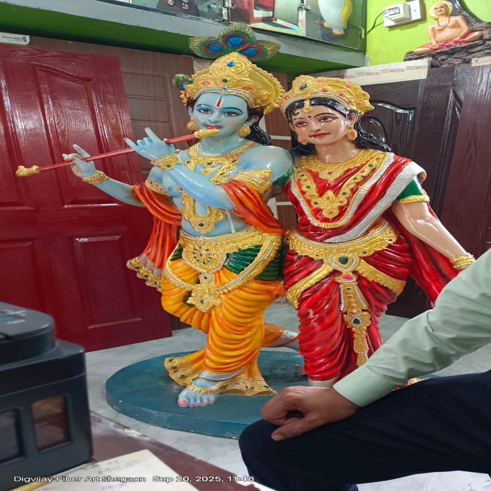Fiber Radha Krushana Statue - Color: Multy