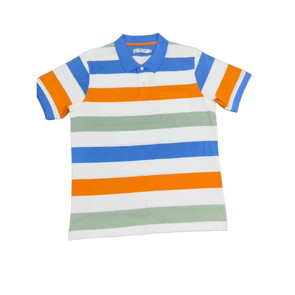 180 GSM Mens Multi Color Jersey Stripes Polo T-Shirt