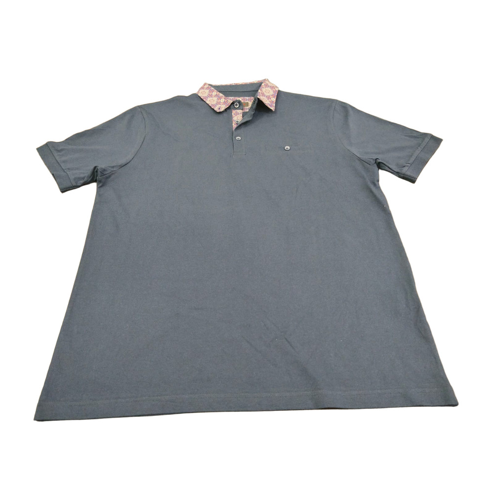 Mens Grey Jersey BD Collar Polo T-Shirt With Print Trim
