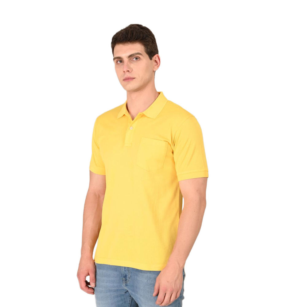 190 GSM Cotton Mens Yellow Mercerized Polo Premium T-Shirt