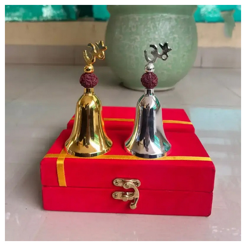 Om Bell With Rudraksh Gold Silver In Gift Box - Feature: Easy To Clean