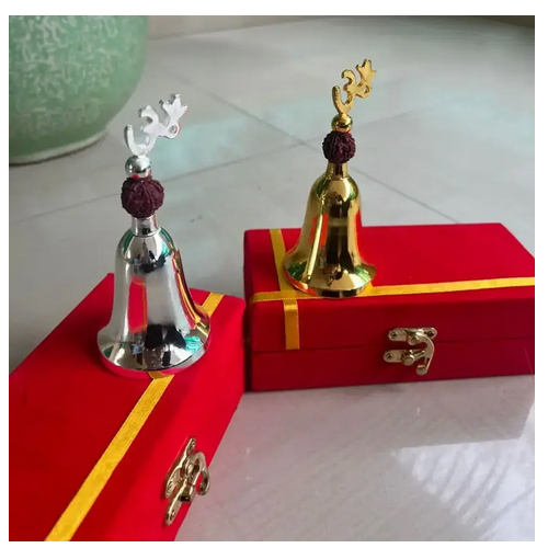 Om Bell With Rudraksh Gold Silver In Gift Box
