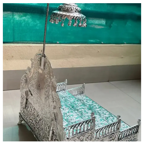 German Silver 3 Steps Sihasana With Laxmi Motif On Backrest - Feature: Easy To Clean
