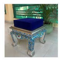 Premium Wood Based German Silver Coated Meena Cushioned Stool Cushioned Mukhali