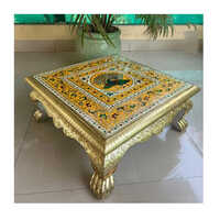 Premium Wood Based German Silver Coated Yellow Meena Square Chowki