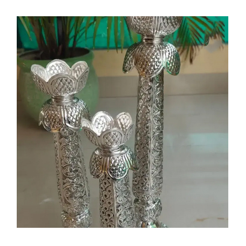 German Silver Beautifully Carved Candle Stand Holders Set