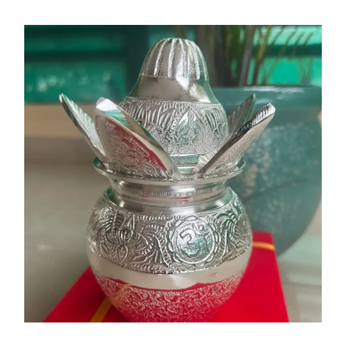 German Silver Mangal Kalash With Velvet Gift Box - Design: Antique