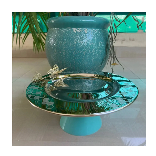 Round Mirror Like Finish Silver Plated Cake Stand - Design: Antique