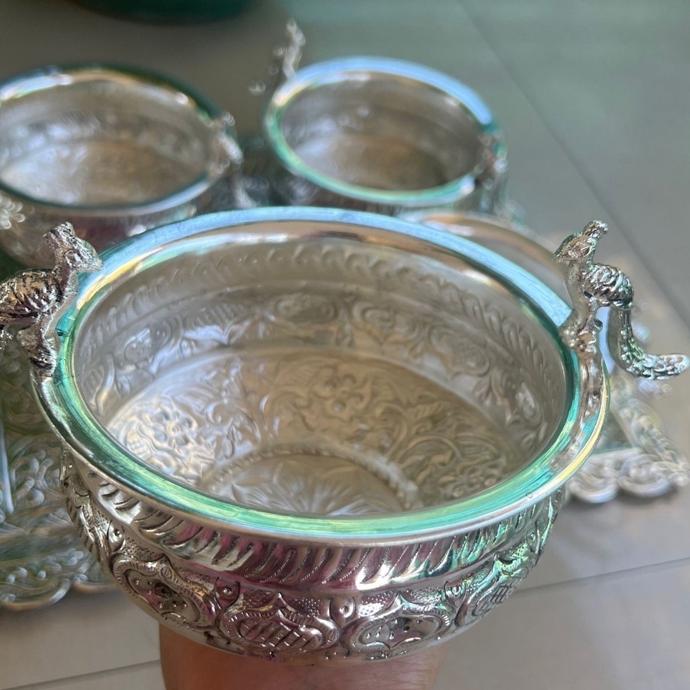 5 Inch Silver Replica Peacock Bowl - Design: Antique
