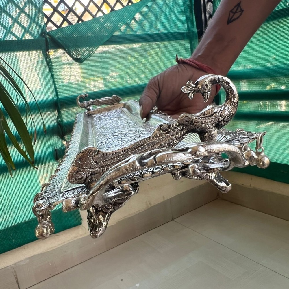 German Silver Fine Carved Tray Set