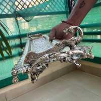 German Silver Fine Carved Tray Set