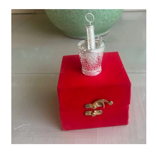 German Silver Holi Special Balti Pichkari In Red Velvet Gift Box