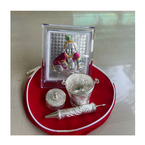 German Silver Colorful Kanha 999 Silver Foil Frame With Balti Pichkari