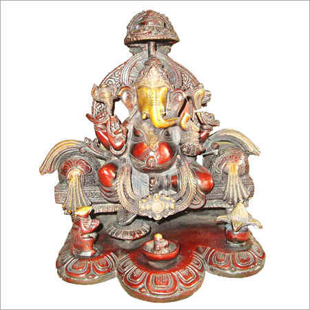 Stone Ganesh Statue - Natural Stone, 10" Size, Mixed Color | Durable Handcrafted Design, Indian Religious Theme with Throne