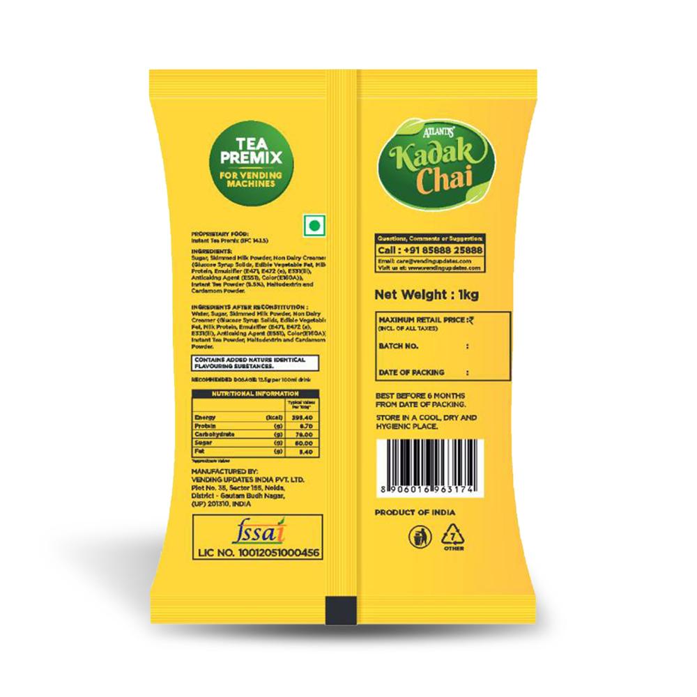 ATLANTIS Kadak 3-in-1 Cardamom Tea Premix - 1kg Pack | Strong & Flavourful Chai for Vending Machines