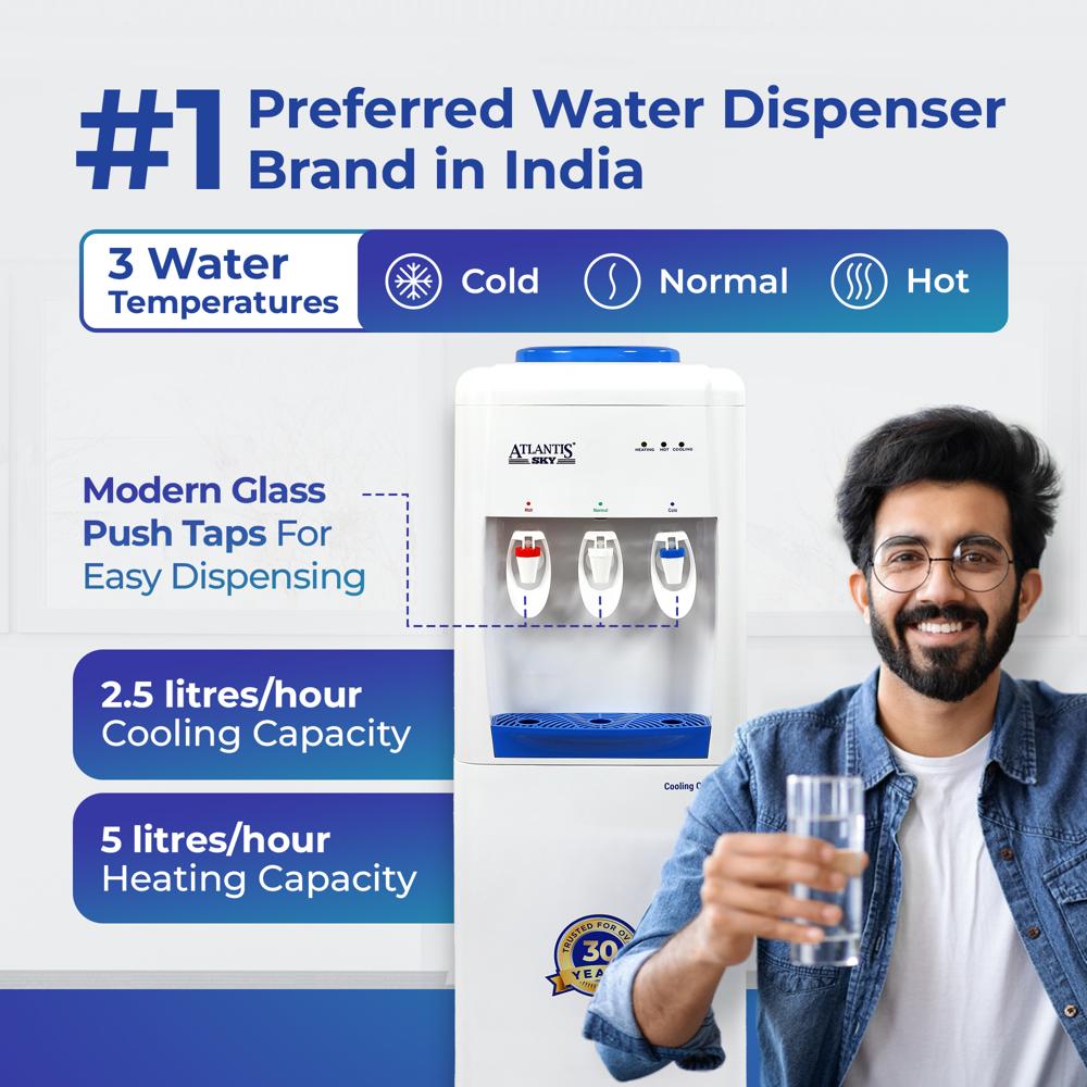 Atlantis Sky Hot Normal and Cold Water Dispenser with Cooling Cabinet