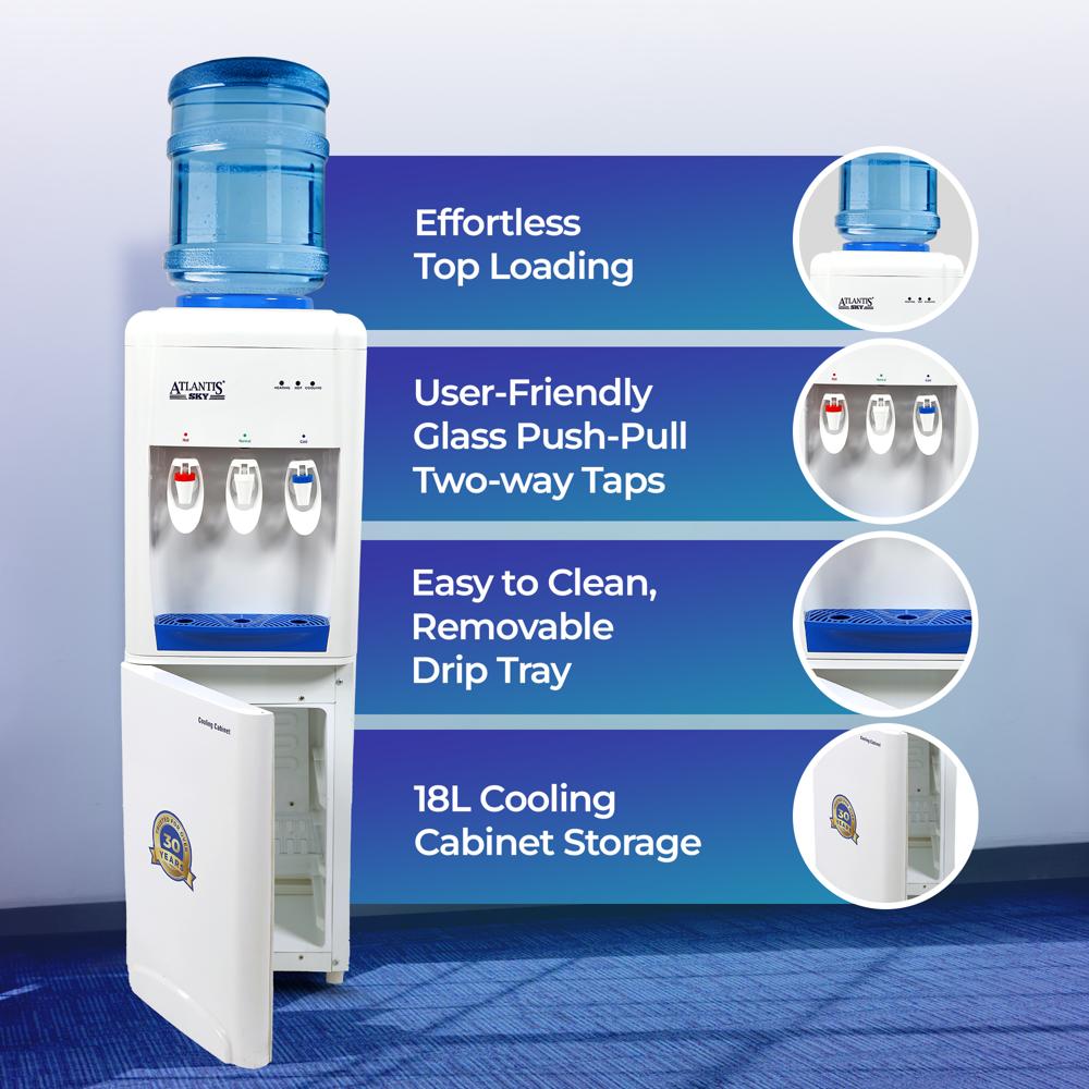 Atlantis Sky Hot Normal and Cold Water Dispenser with Cooling Cabinet