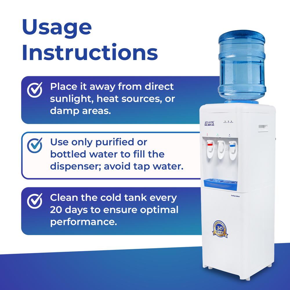 Atlantis Sky Hot Normal and Cold Water Dispenser with Cooling Cabinet