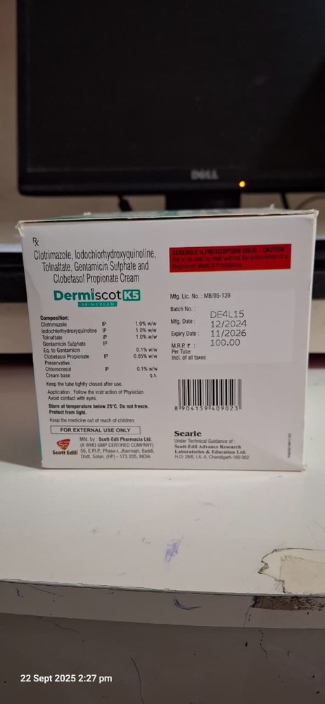 Clotrimazole Iodochlorhydroxyquinoline Tolnaftate + Gentamicin +Clobestasol Propionate Cream 15 Gm
