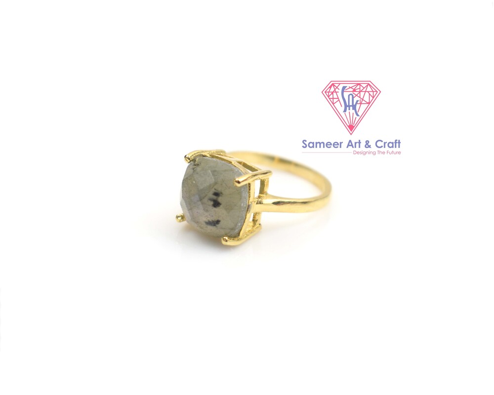 Brass with 18k Gold Plated Labradorite Gemstone Ladies Finger Ring