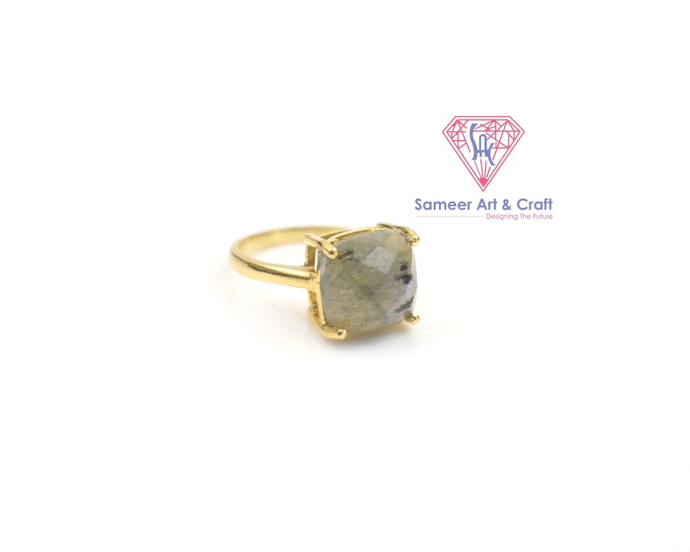 Brass with 18k Gold Plated Labradorite Gemstone Ladies Finger Ring