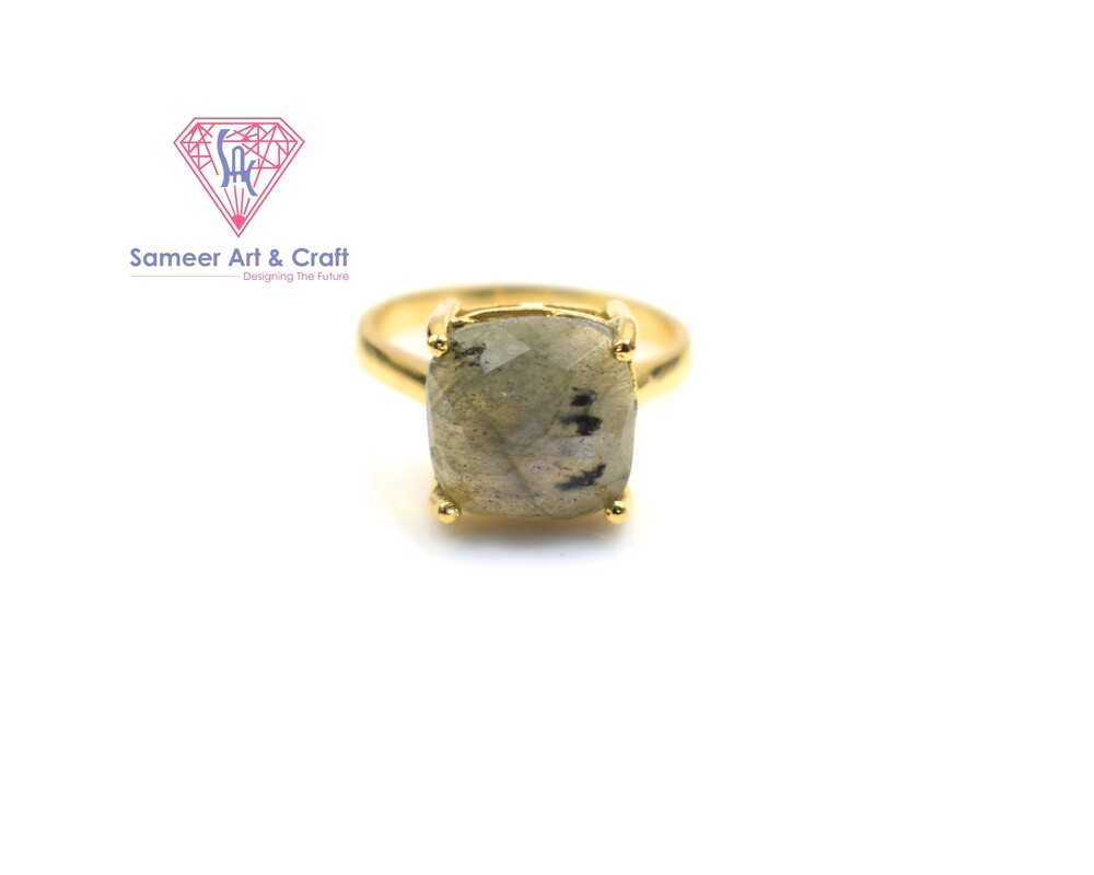 Brass with 18k Gold Plated Labradorite Gemstone Ladies Finger Ring