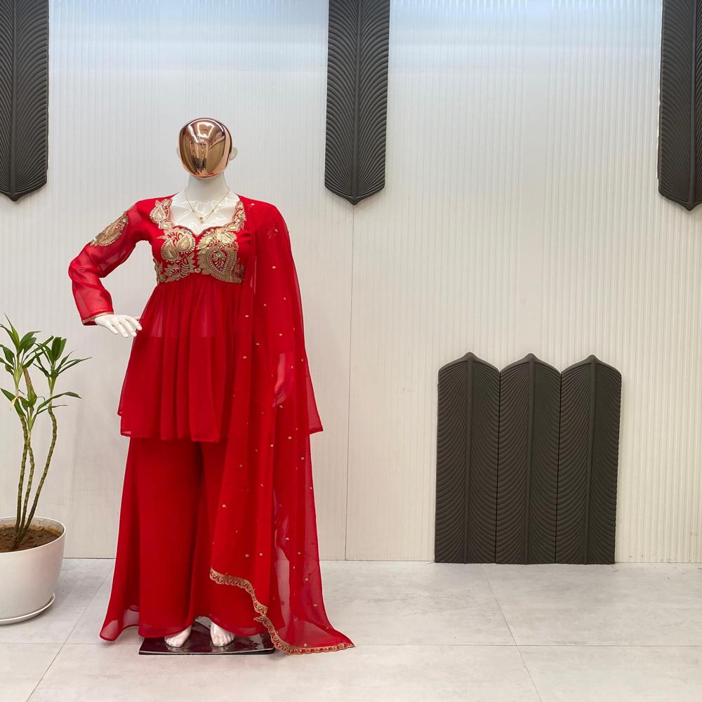 Diwali Wear Plazzo Kurti Duptta Pair 