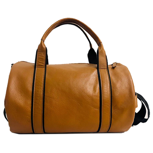 Tan And Black Travelling Leather Duffle Bag