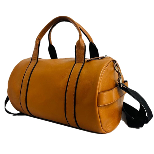 B-196 Tan And Black Travelling Leather Duffle Bag