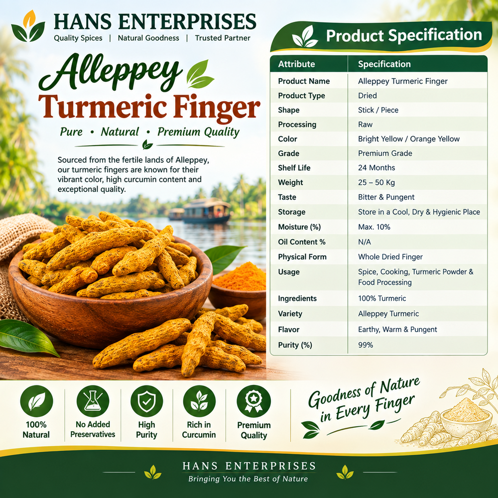 Alleppey Turmeric Finger - Color: Yellow