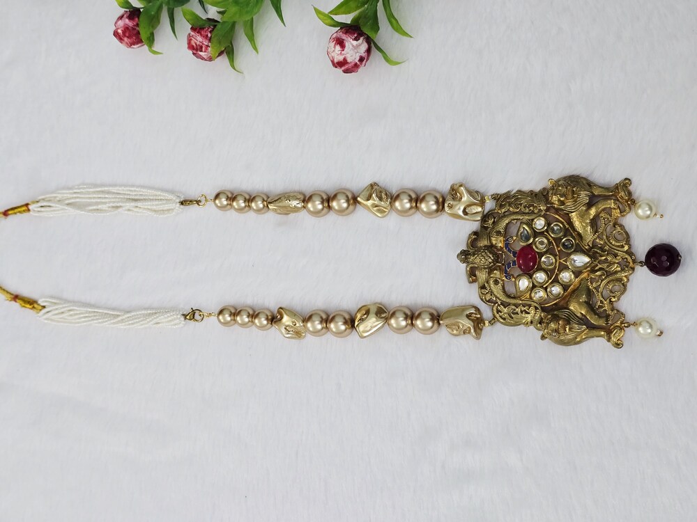 2 Gram Gold Plated Necklace With Shell Pearls - Color: Golden