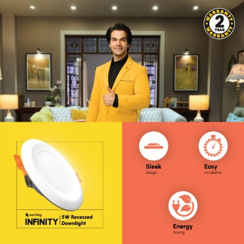 Sun King Energy-Efficient 5W Recessed LED Downlights for Home & Office, Natural White