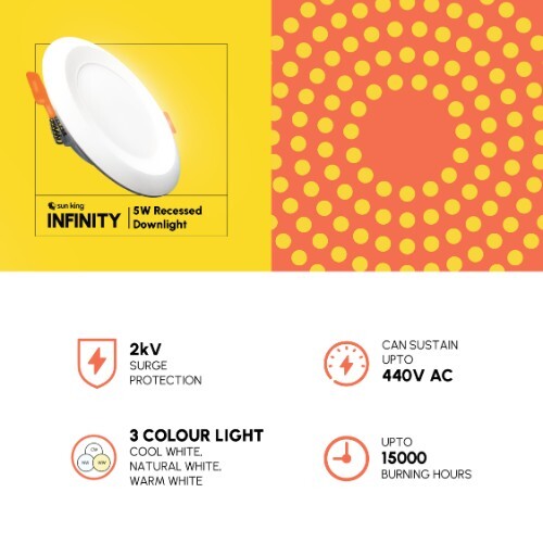 Sun King Energy-Efficient 5W Recessed LED Downlights for Home & Office, Natural White
