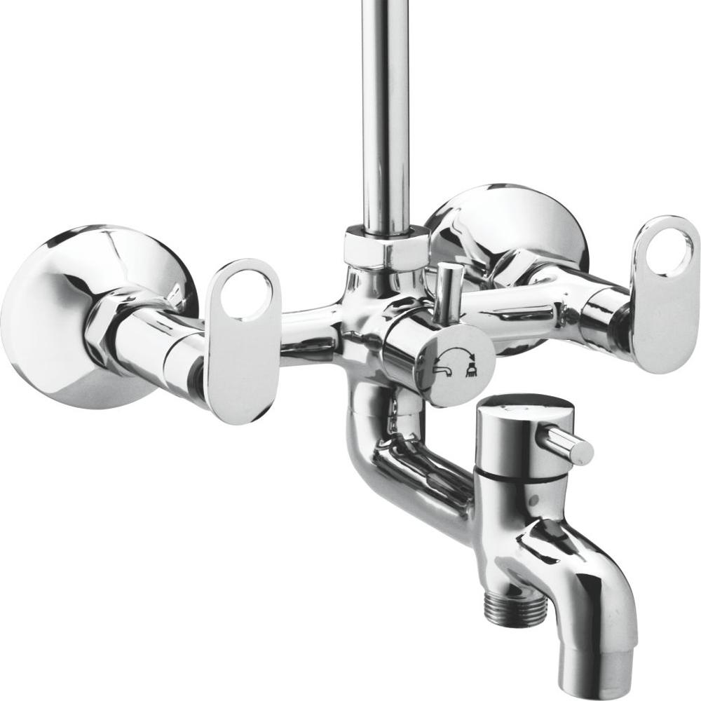 Rio 3 In 1 Wall Mixer - Brass Material, Customized Size, Glossy Silver Finish | Round Shape, High-quality Design