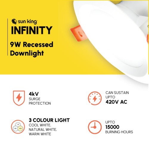 Sun King Energy-Efficient 9W Recessed LED Downlights for Home & Office