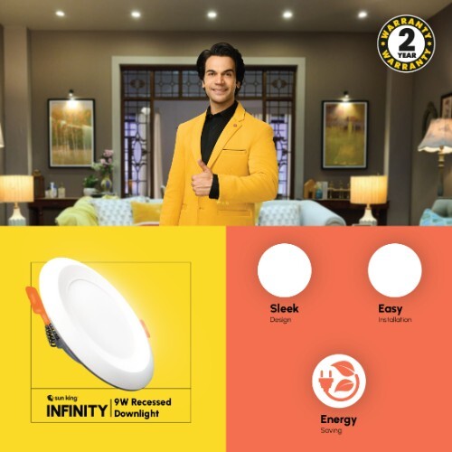 Sun King Energy-efficient 9w Recessed Led Downlights For Home & Office - Body Material: Ceramic