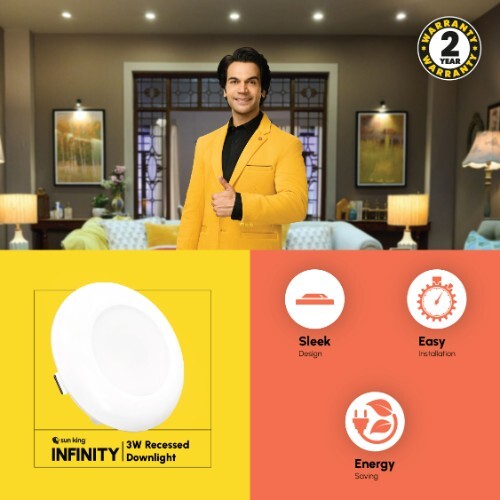 Round Sun King Energy-Efficient 3W Recessed LED Downlights for Home & Office