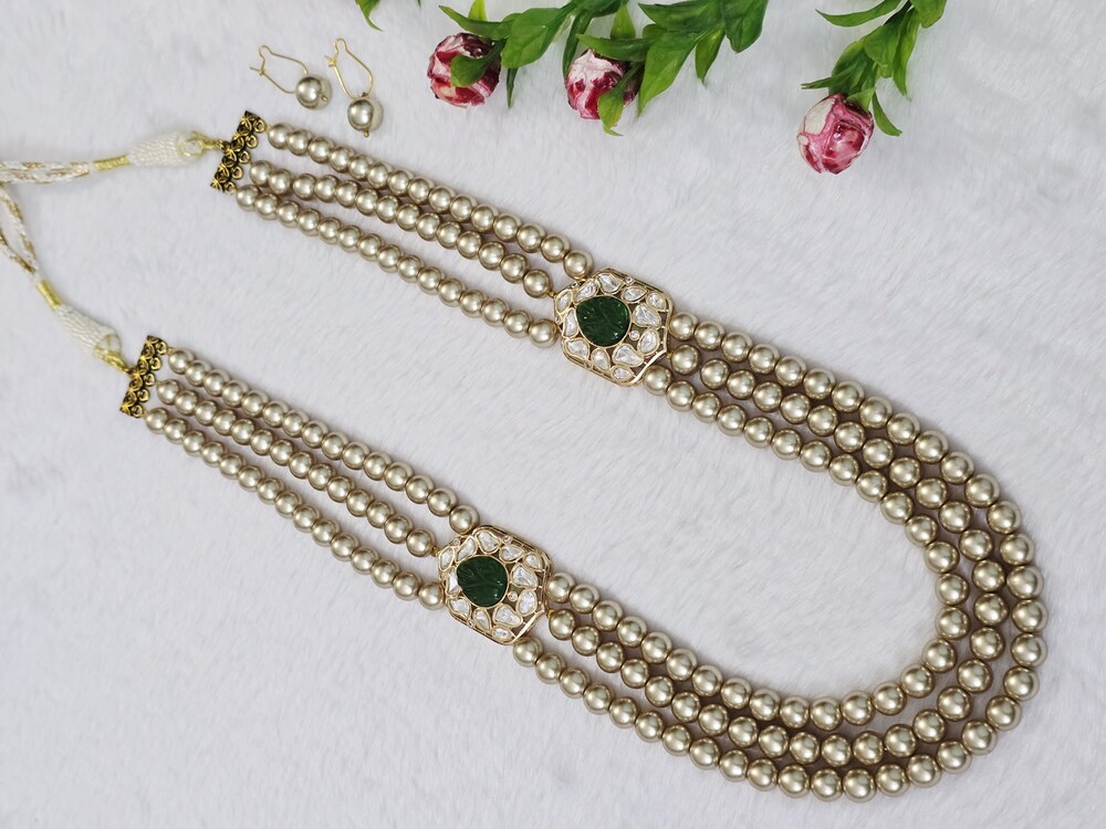 Premium Polki With Shell Pearl Necklace - Color: Multicolor