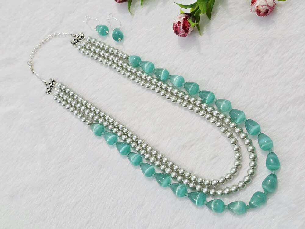 Monalisa Stone And Shell Pearl Necklace - Color: Green