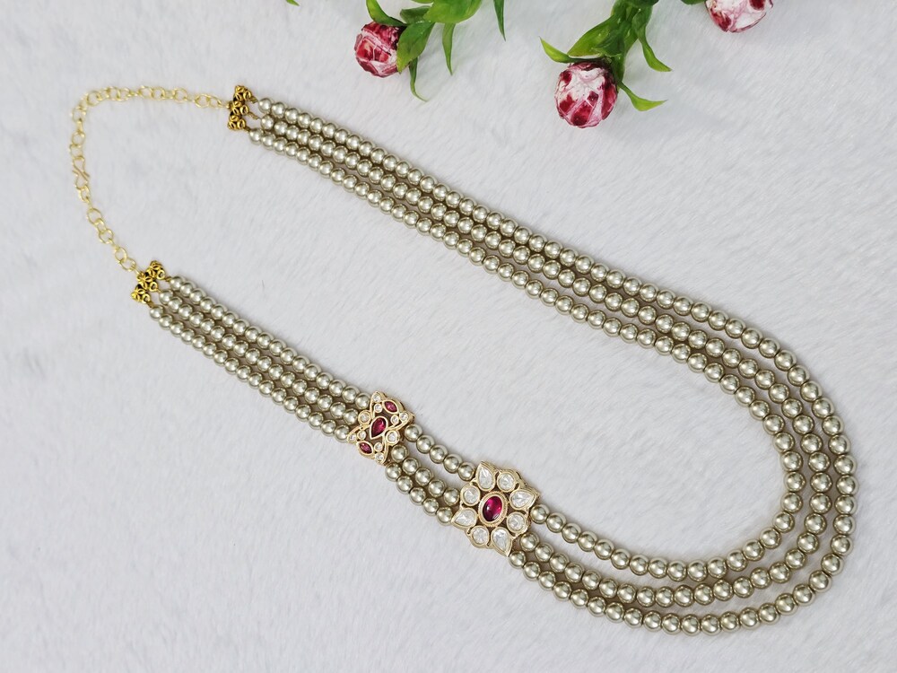 Polki With Shell Pearls Necklace - Color: Multicolor