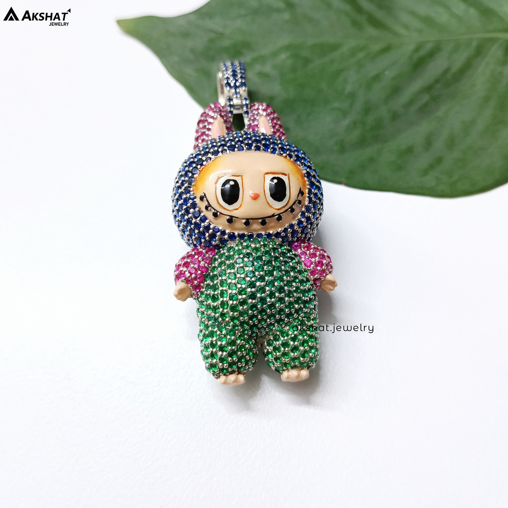 Trending Labubu Pendant, 22g Silver with 15ct Moissanite Stones Hip Hop Cartoon Style Jewelry