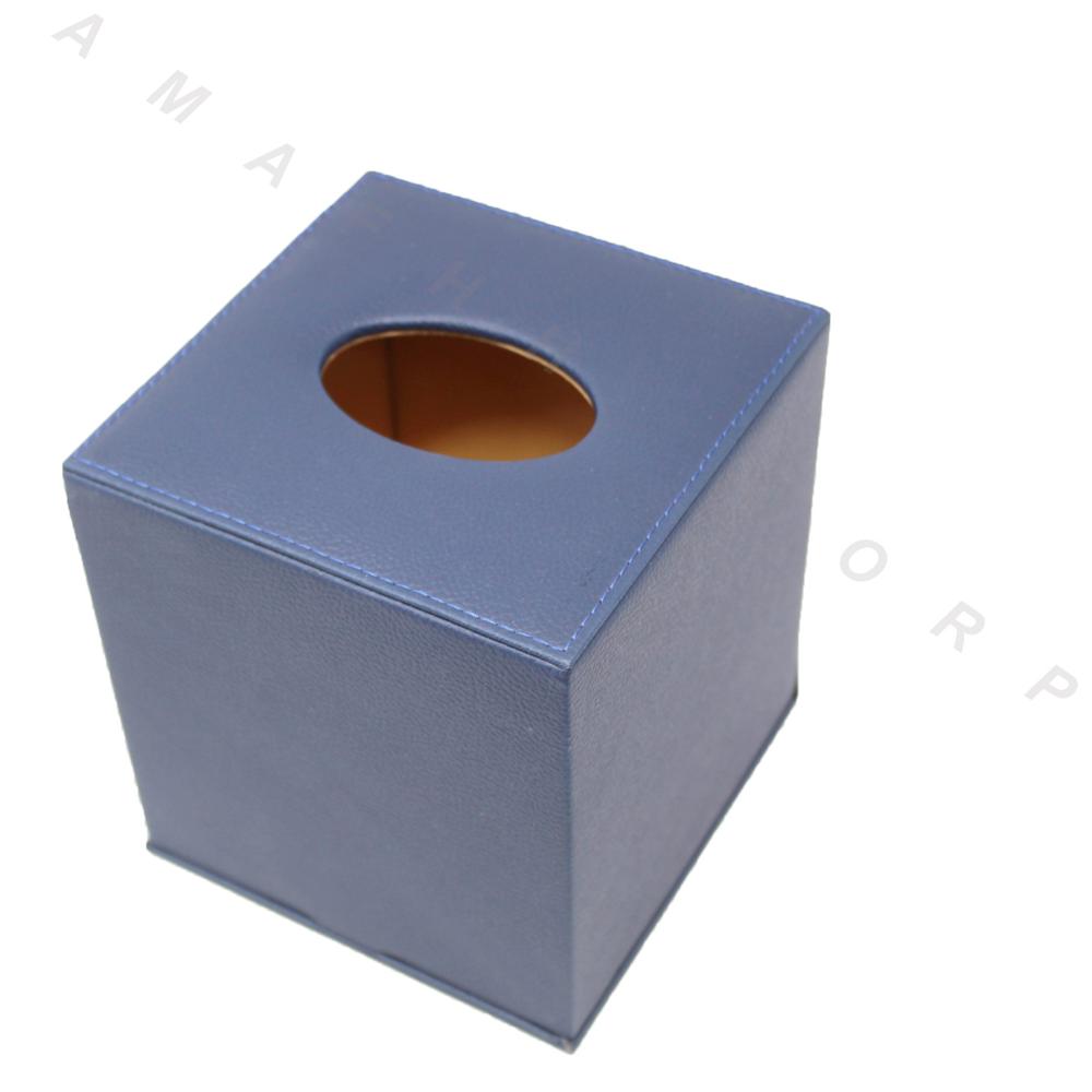 Blue Leather Tissue Box
