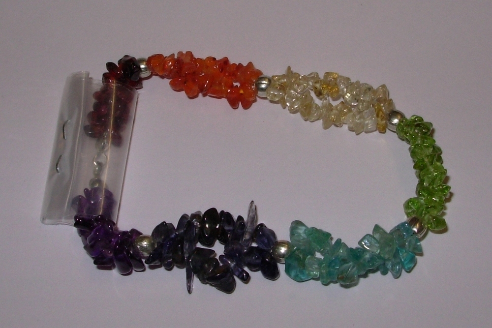 7-Color Chakra 2-Line Tumbled Chips Bracelets With Silver Plated Metal Balls