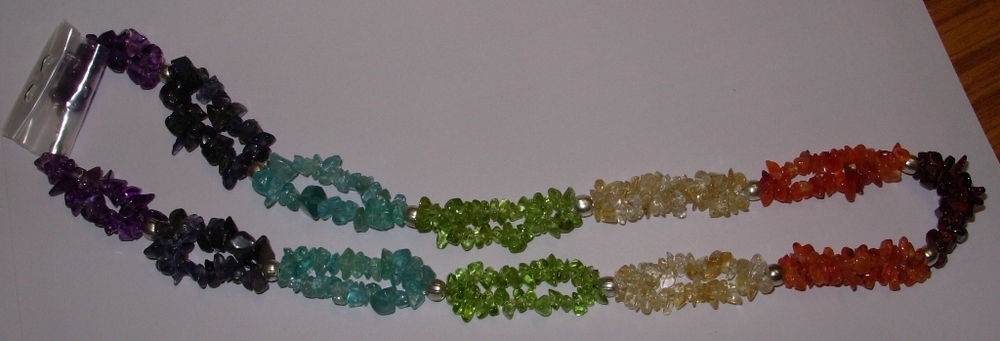 7 Color Chakra 2 Line Tumbled Chips Necklaces - Design: Attractive