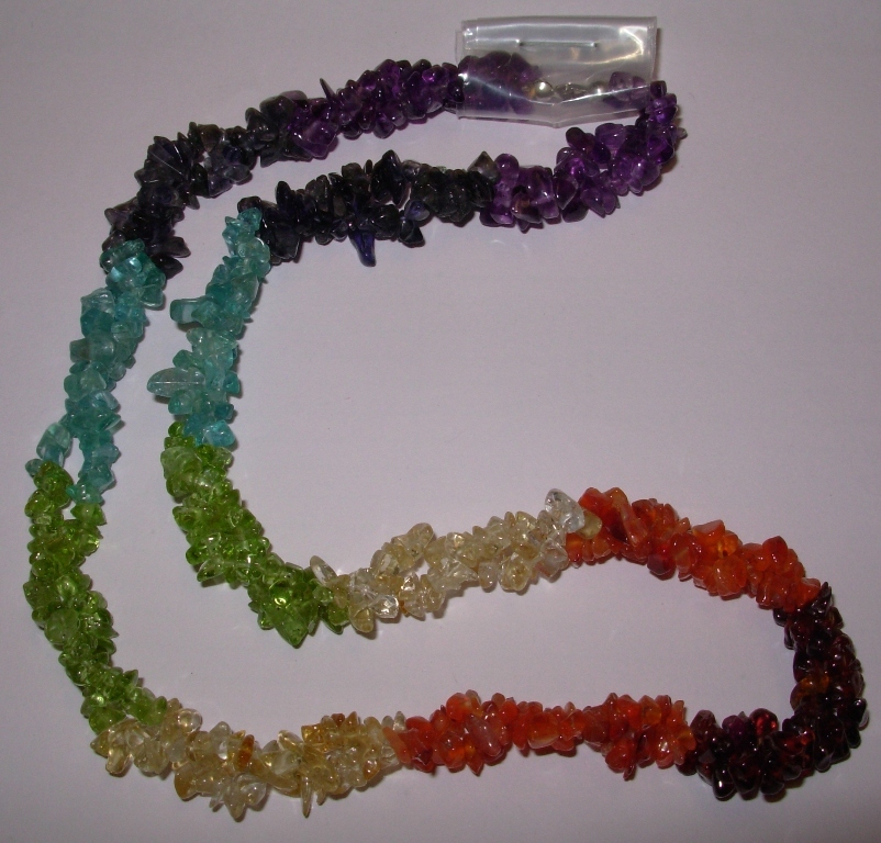 7 Color Chakra 2 Line Twisted Tumbled Chips Necklaces