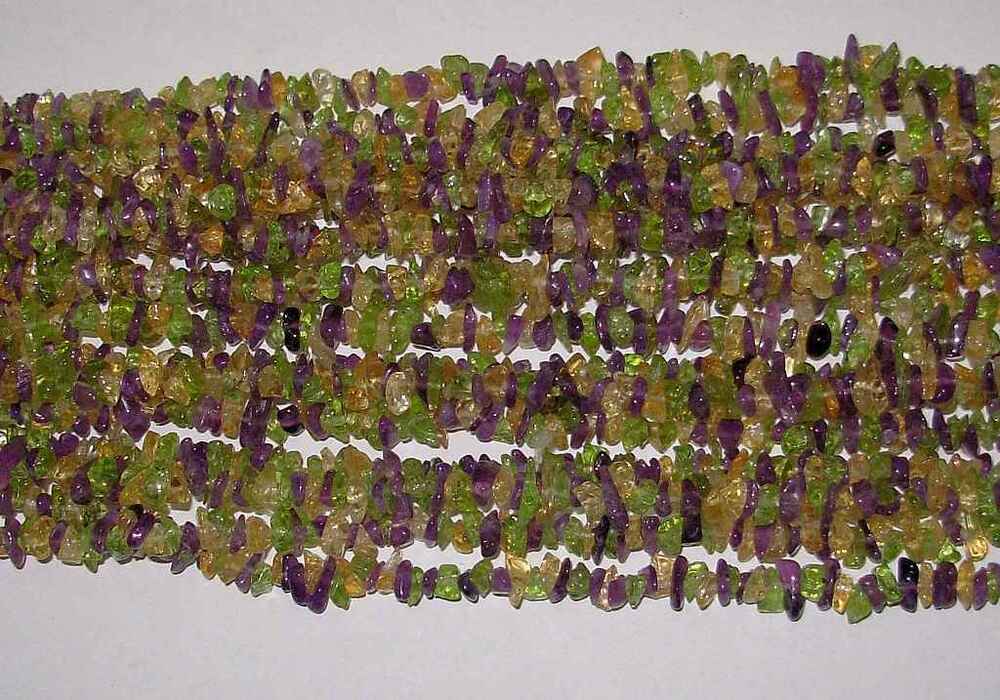 Amethyst Peidot And Citrine 1X1 Combination Tumbled Chips Necklaces - Design: Attractive