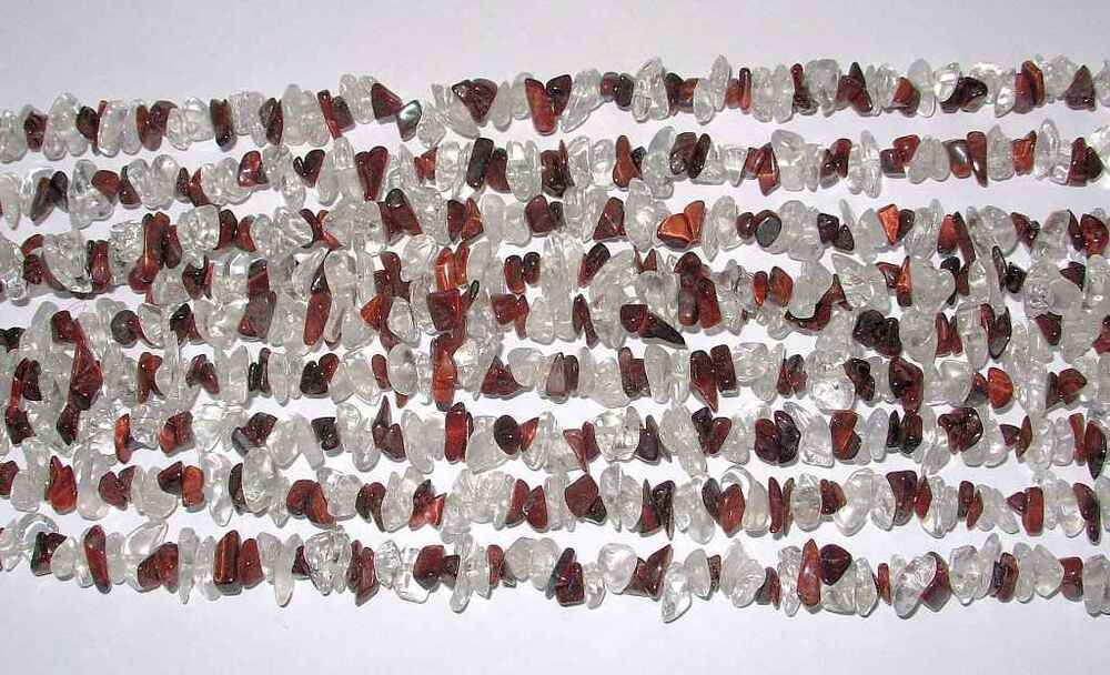 Crystal And Red Tiger Eye 2X2 Combination Tumbled Chips Necklaces - Design: Attractive