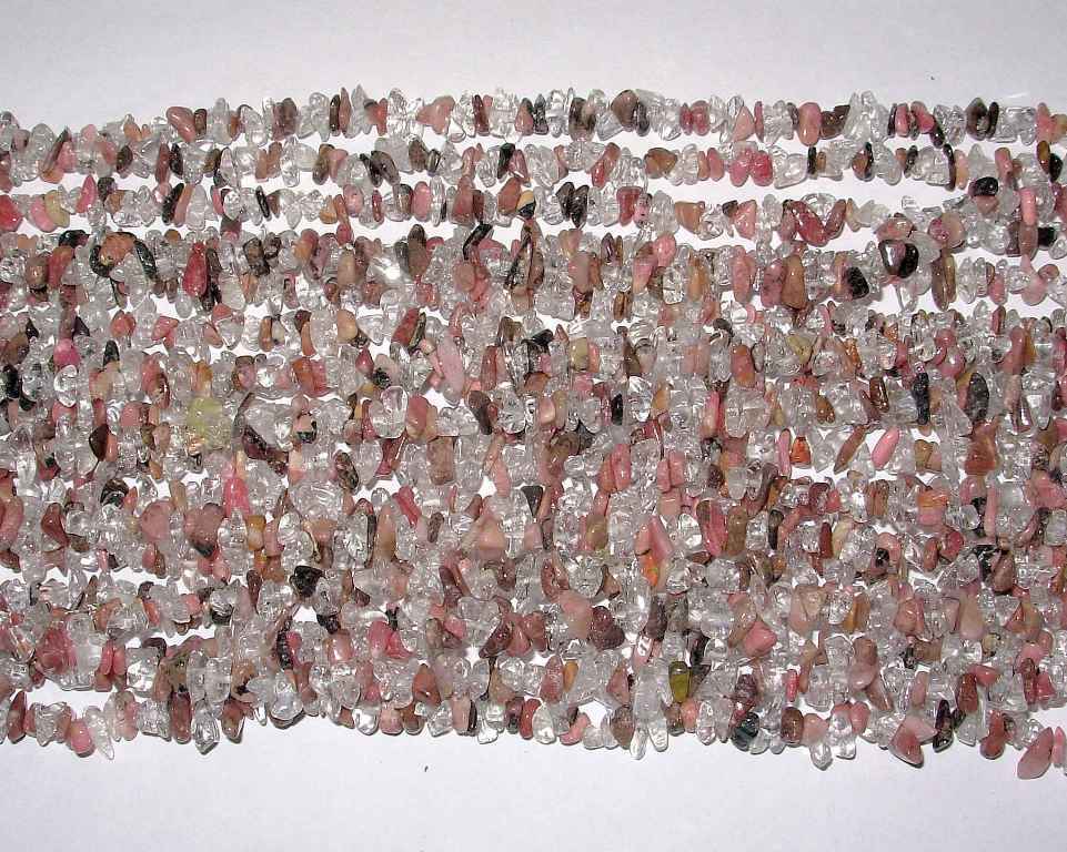 Crystal And Rhodonite 2x2 Combination Tumbled Chips Necklaces