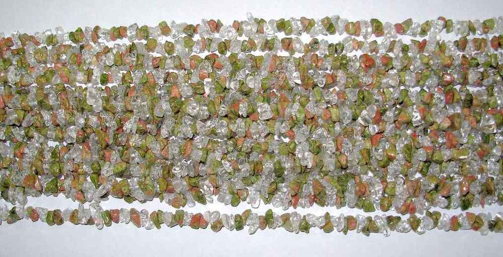 Crystal And Unakite 2x2 Combination Tumbled Chips Necklaces - Design: Attractive
