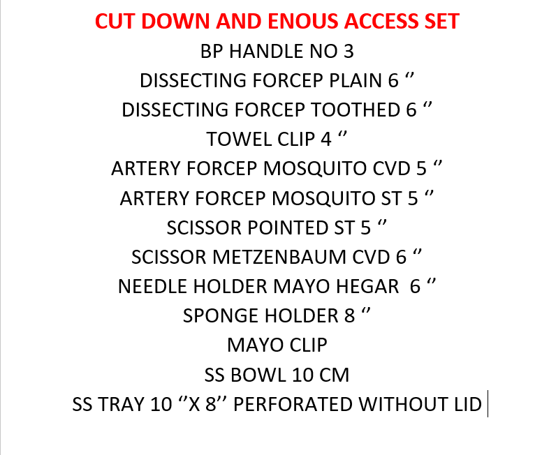 Cut Down And Venous Access Set - Material: Steel